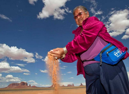 Elsie Mae Begay, Navajo elder backdropped by Monument Valley