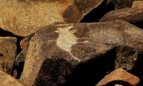 A paleolithic rock carving of a kangaroo on the Burrup peninsula