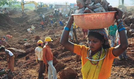 A displaced Baiga woman works as a day labourer at Vedanta’s bauxite mine