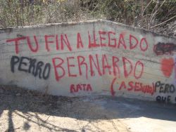 Spray painted threats against Bernardo Vásquez Sánchez in San José Progreso, Oaxaca