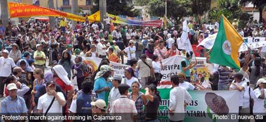 Protesters march against mining in Cajamarca 