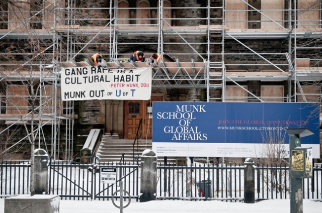 Banner Drop Targets Peter Munk at the University of Toronto