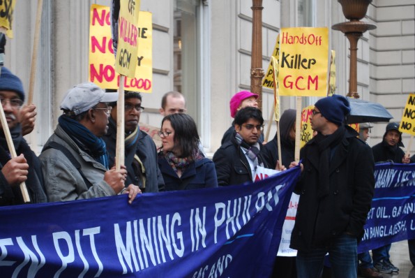 Protestors at the London GCM AGM 
