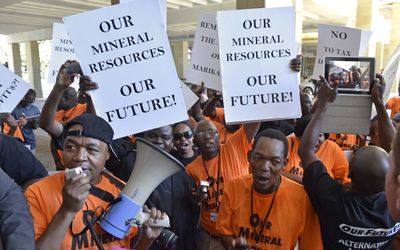 Protesters outside the 2013 Mining Indaba 